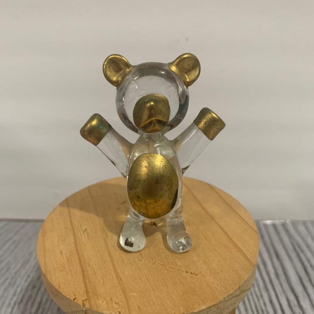 PAC Prestige American Corp Glass Art And Brass Bear Figurine
